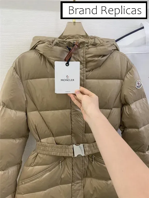 Moncler waist hooded long down jacket